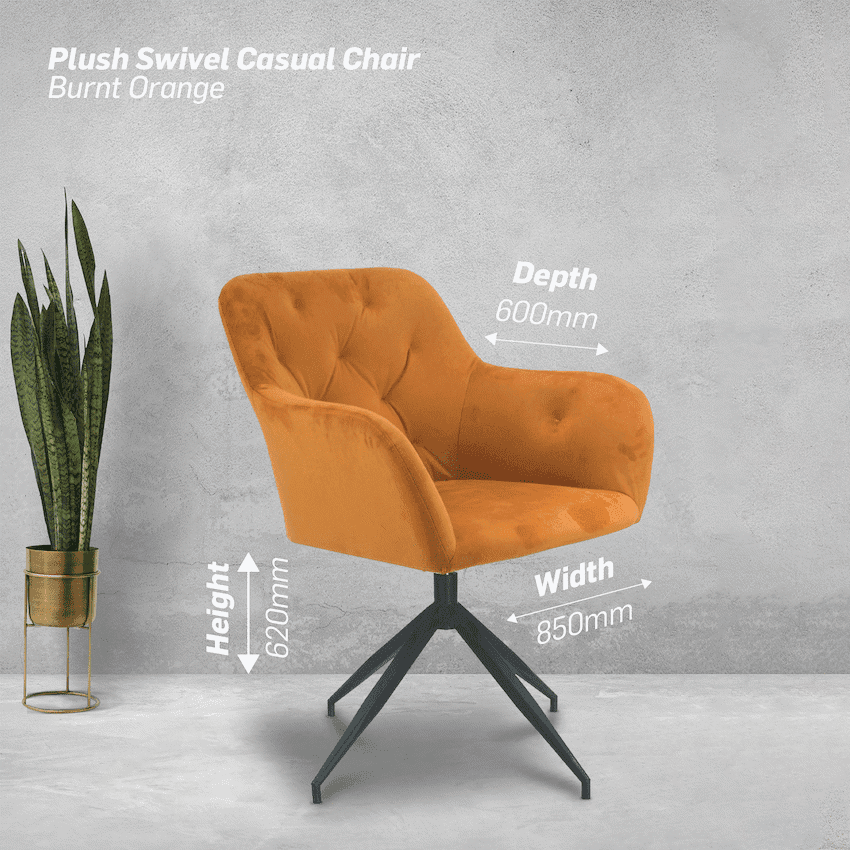 Plush Swivel Casual Chair - Burnt Orange - Velvet Fabric
