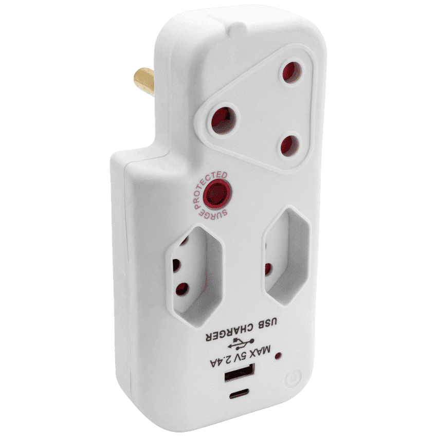 Ellies 3 Way Medium Surge Adaptor with Type C + USB - White