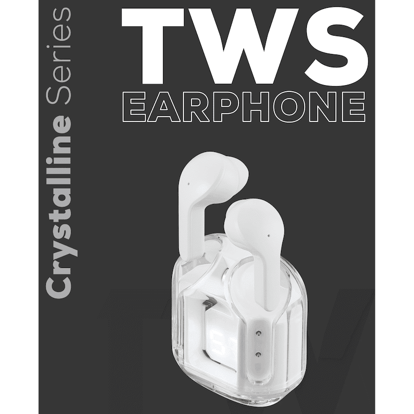 Volkano Crystalline Series TWS Earphone - White - Hardbox