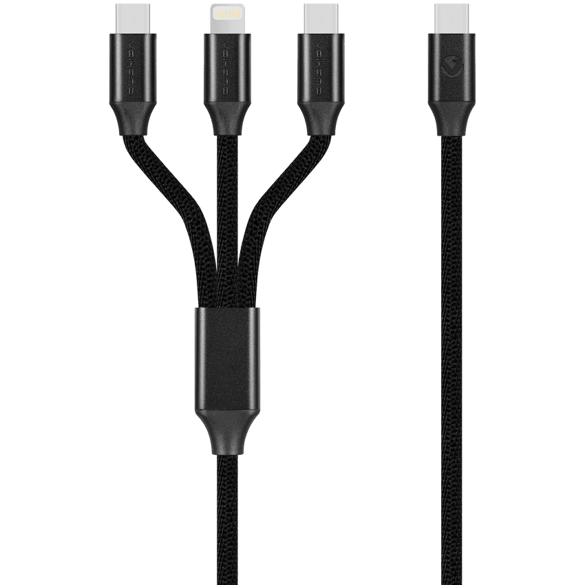 Volkano Weave Series 65w 3-in-1 Charge Cable - Black