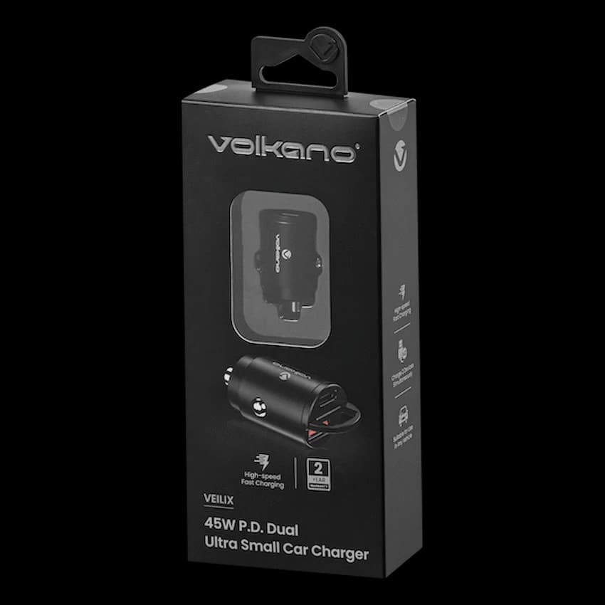 Volkano Veilix Series 45w PD Dual USB-A and USB-C Ultra Small Car Charger - Black