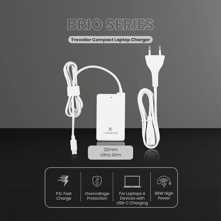 Volkano Brio Traveller Compact 65w GaN Laptop Charger