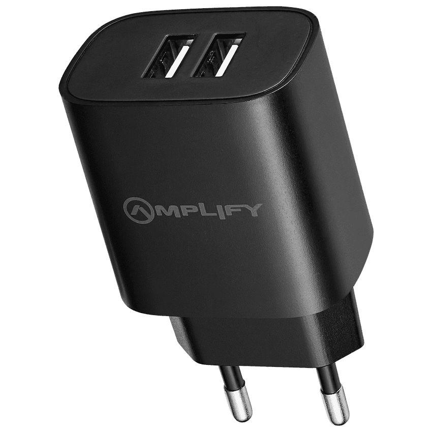 Amplify Dual USB A Wall Charger with USB A to Micro USB – Black
