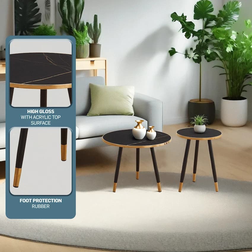 Everfurn Diana Coffee Table Black Marble with Black Legs thumbnail 2