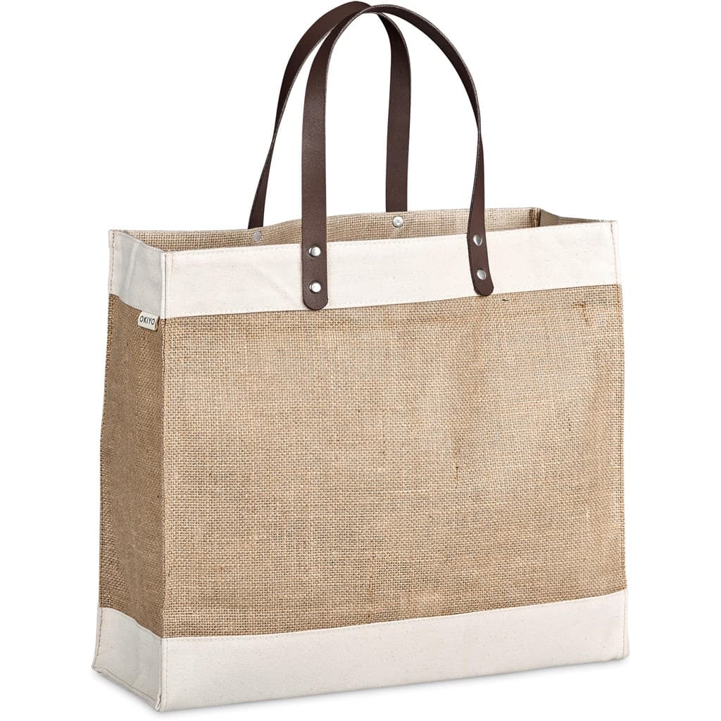 Okiyo Reza Jute & Cotton Tote with Leather Handles thumbnail 4