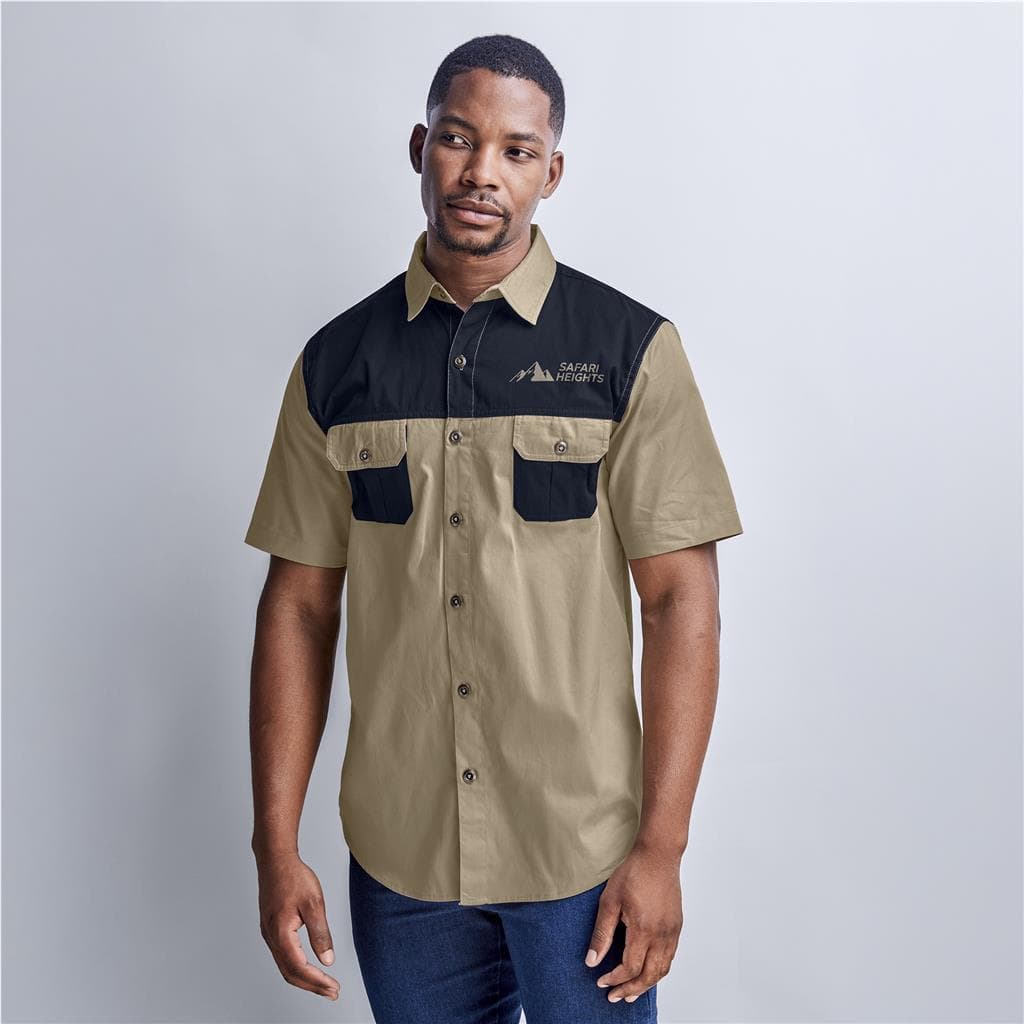 Mens Short Sleeve Serengeti 2-Tone Bush Shirt thumbnail 3