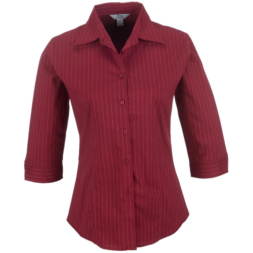 Ladies 3/4 Sleeve Manhattan Striped Shirt – Brown Old thumbnail 3