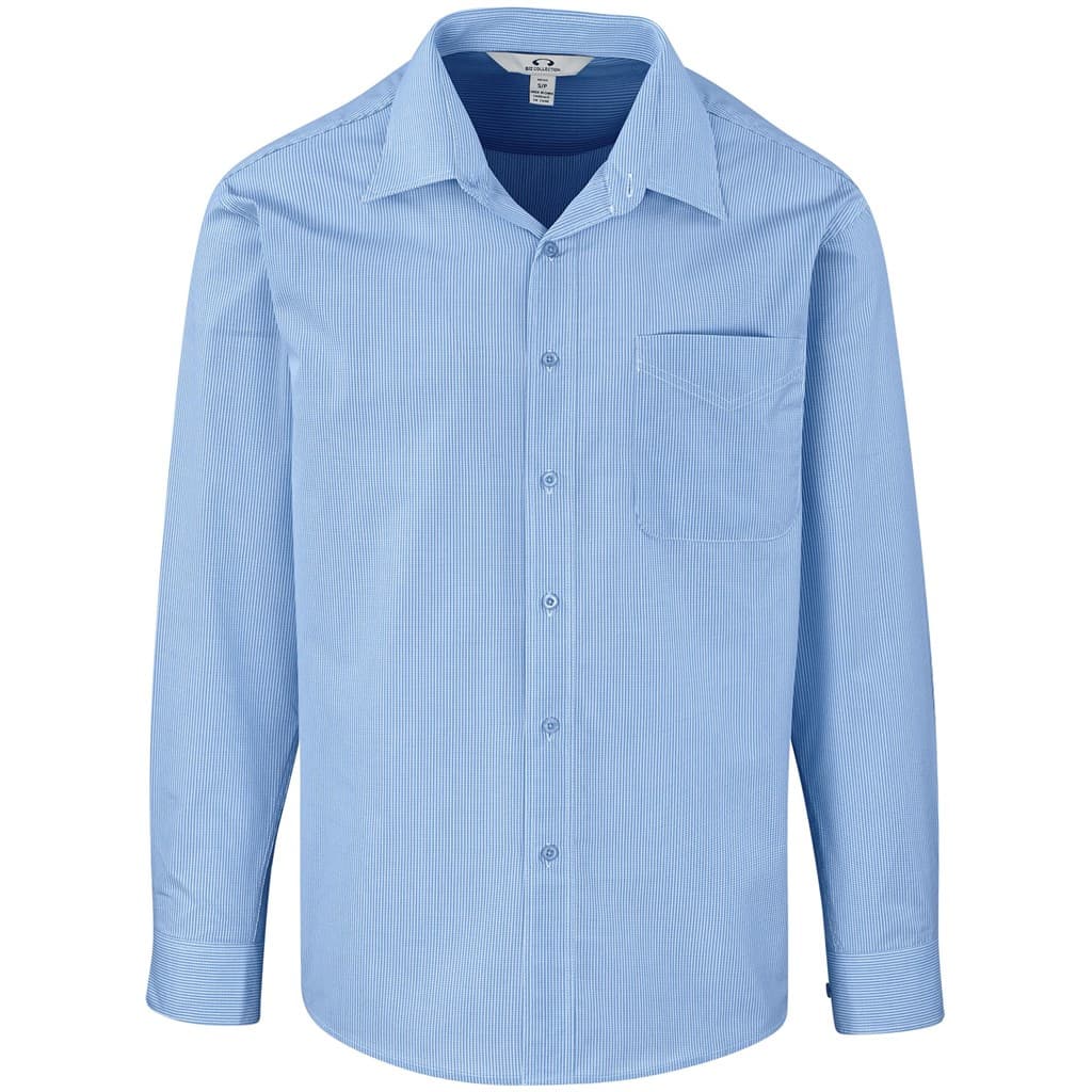 Mens Long Sleeve Micro Check Shirt – Light Blue