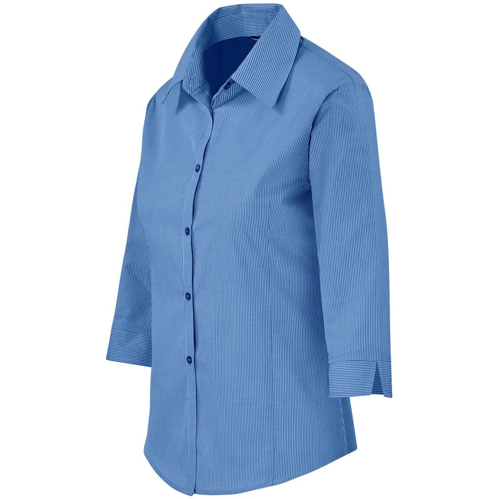 Ladies 3/4 Sleeve Micro Check Shirt thumbnail 3