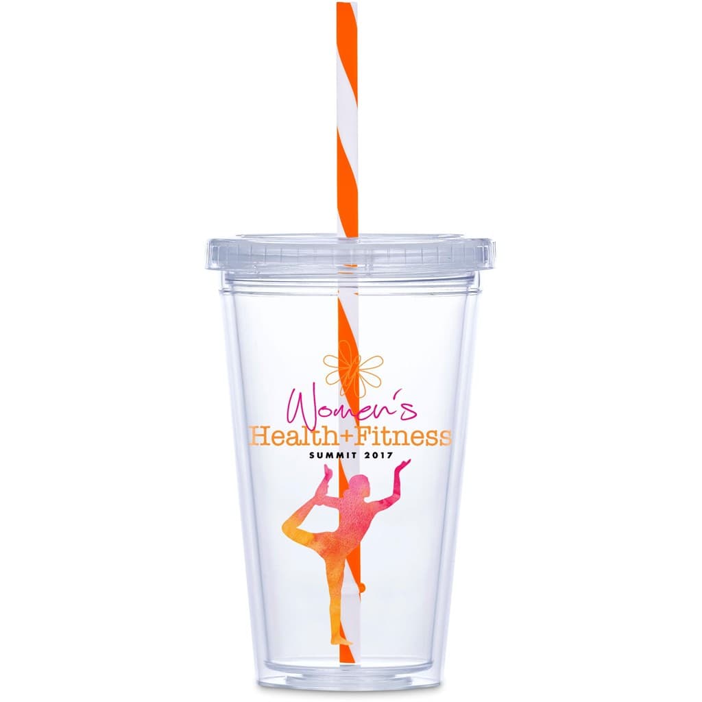 Malibu Double-Wall Plastic Tumbler & Straw – 470ml – Orange