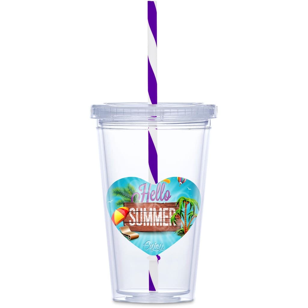 Malibu Double-Wall Plastic Tumbler & Straw – 470ml – Purple