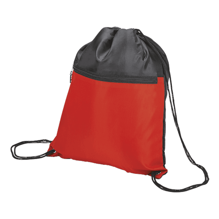 Drawstring Sport Bag with Zip Pocket 210D