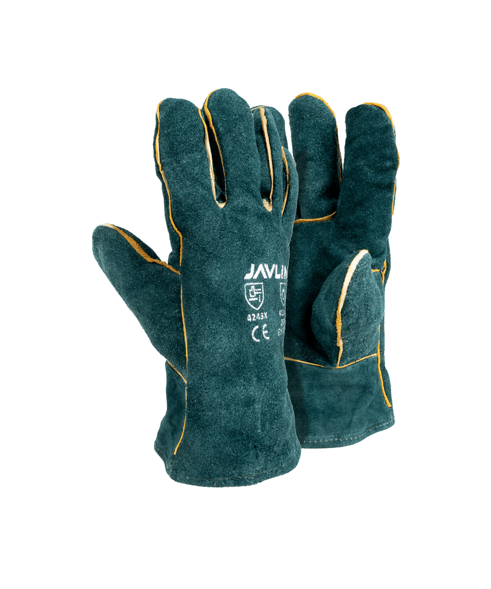 Green Leather Fully Welted Lined Gloves – 6cm Cuff