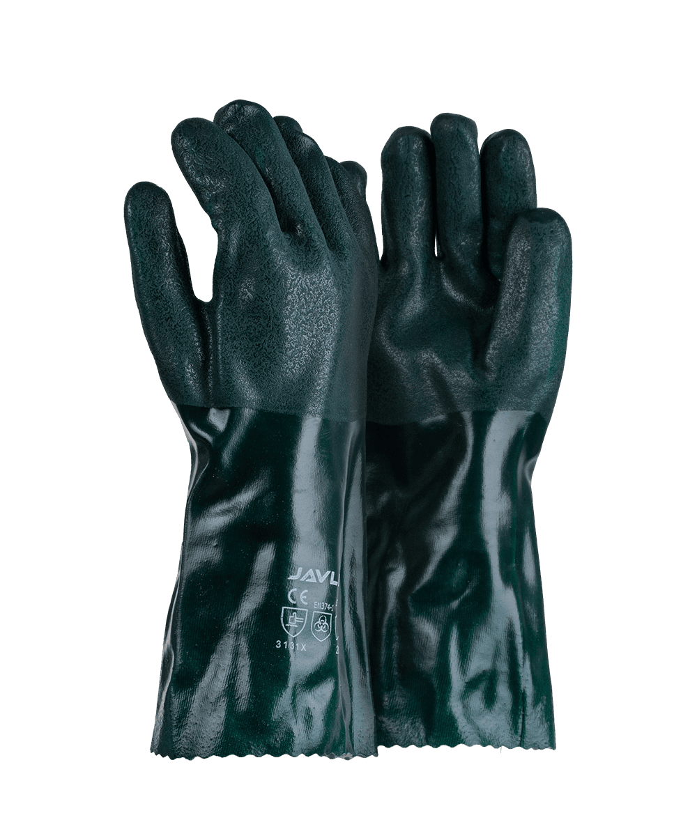 Green PVC Double Dipped Sandy Finish Gloves – 35cm