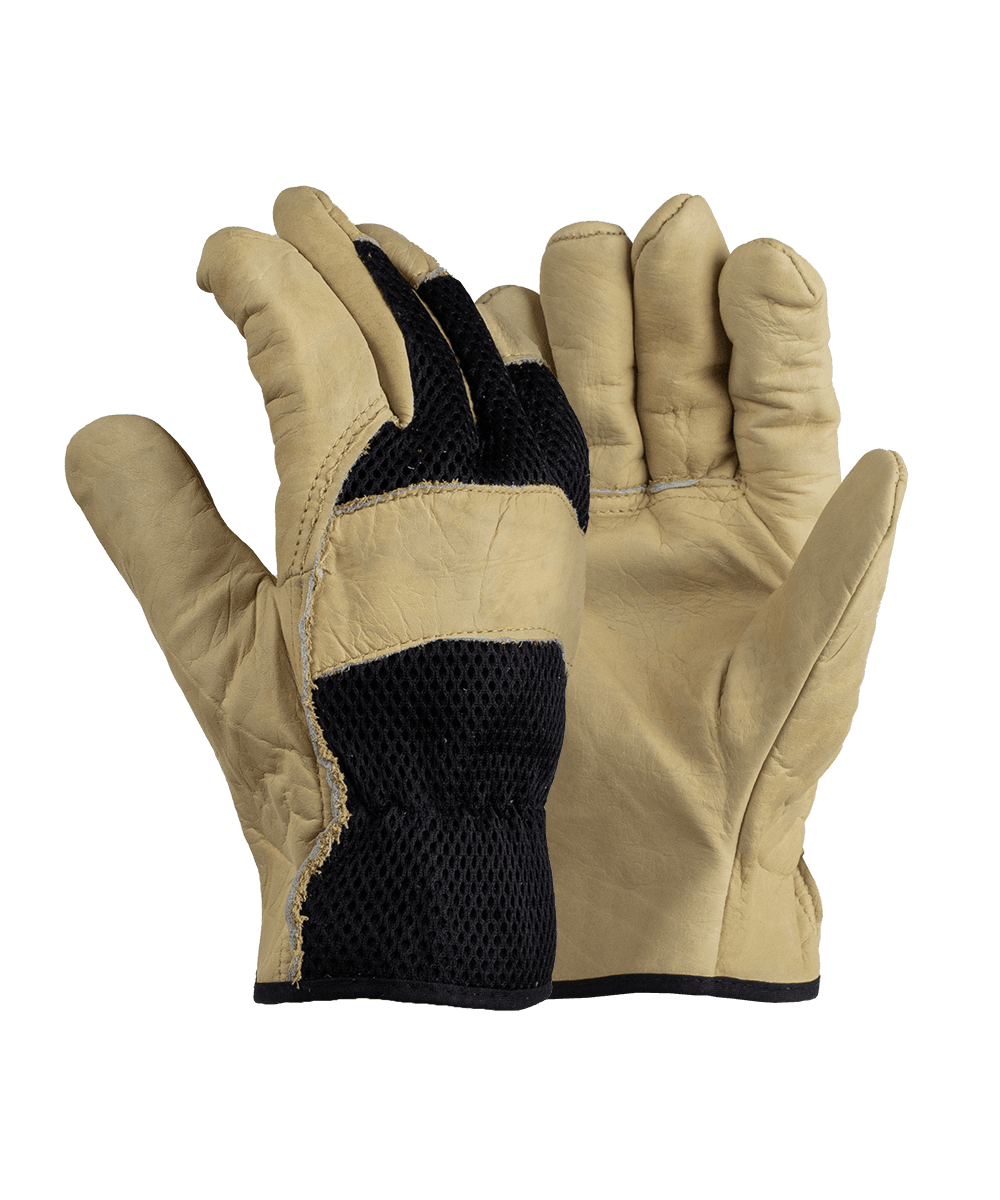 Beige VIP Cowhide Gloves With Mesh Back For Ventilation