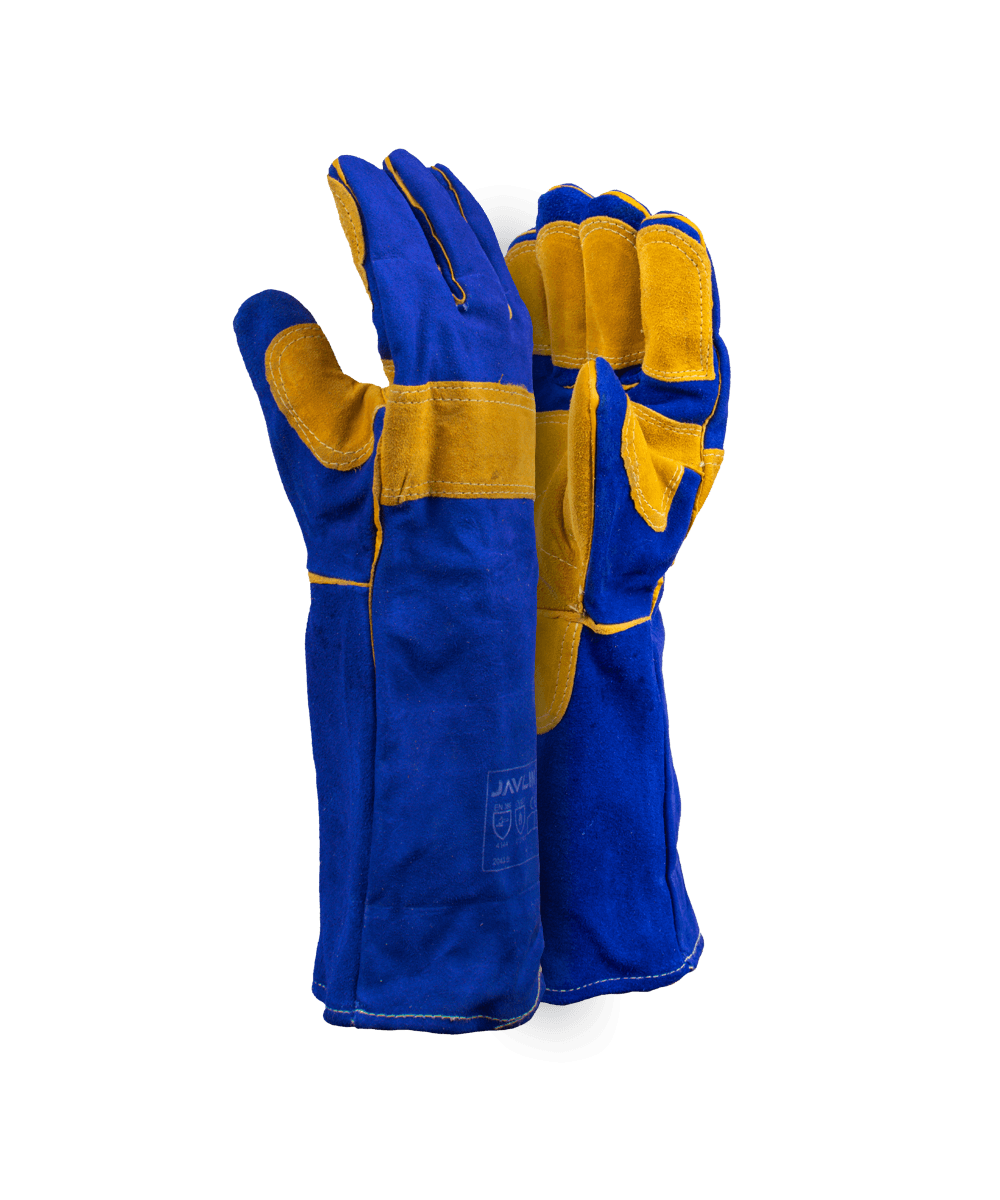 Superior Blue Leather Lined Welding Gloves Leather Full Palm And Finger Reinforcing – 20cm Cuff