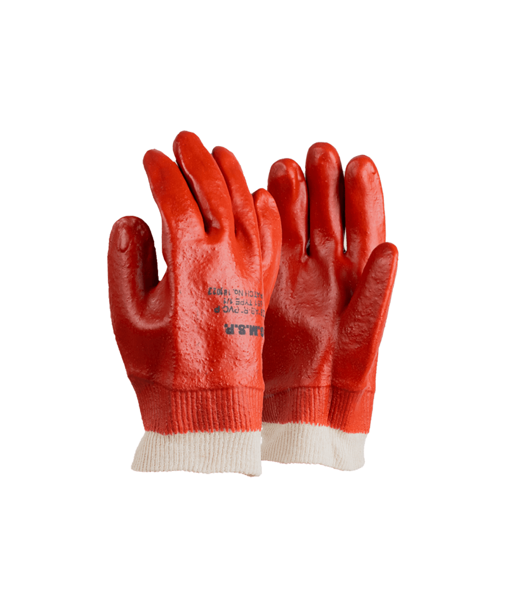 PVC Mediumweight Red/Brown Knit Wrist Gloves
