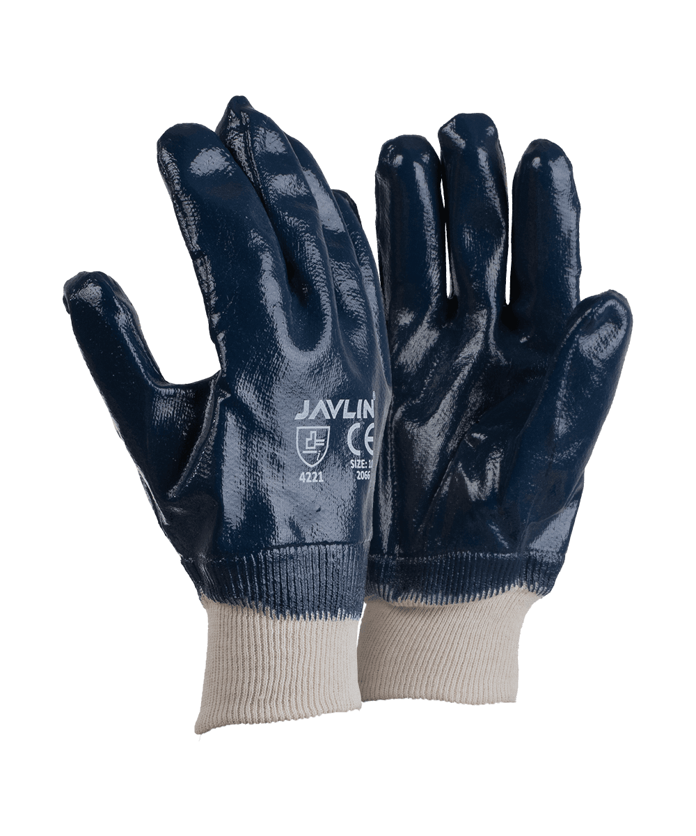 Premium Blue Nitrile Fully Coated Knit Wrist Gloves