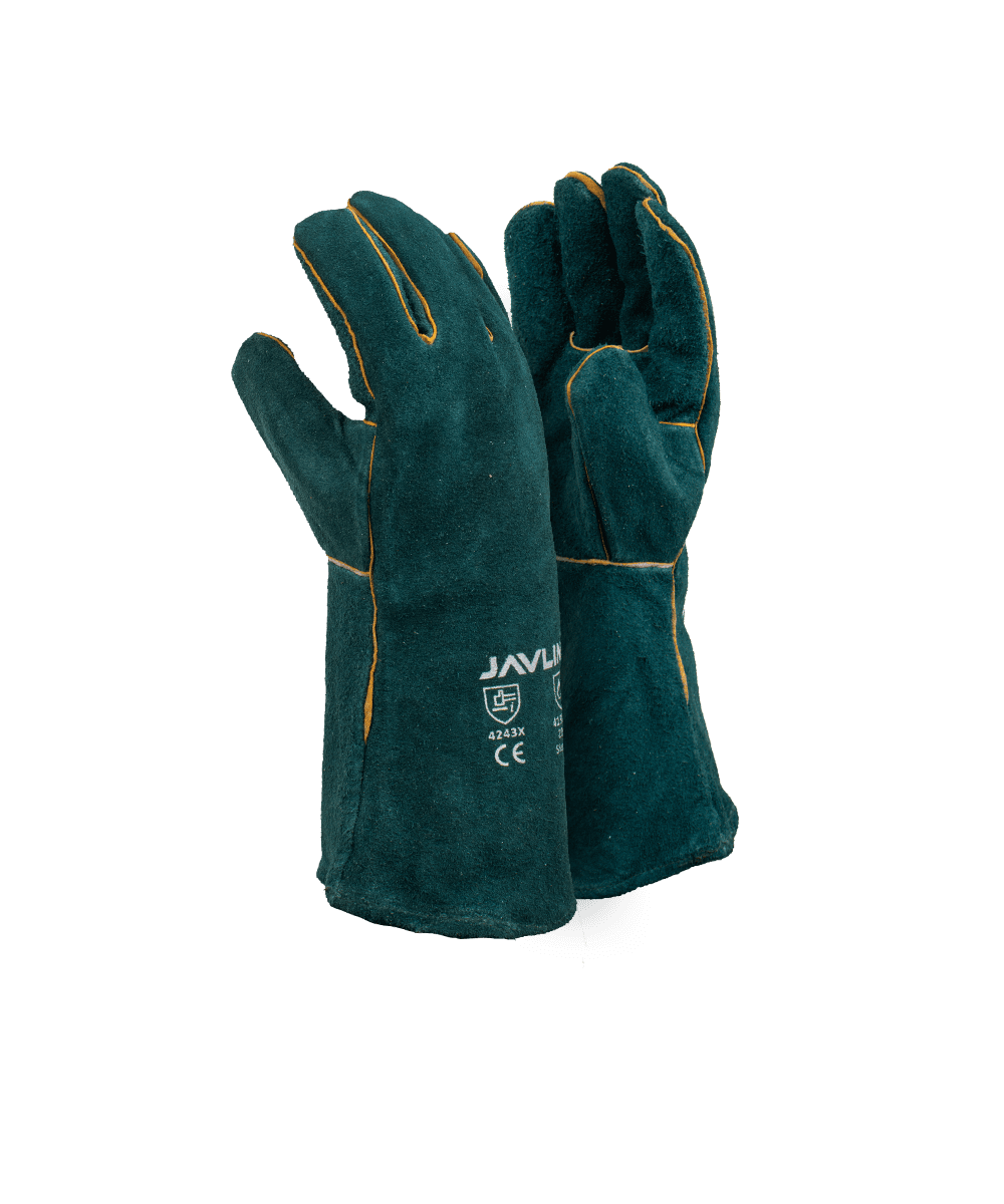Green Leather Fully Welted Lined Gloves – 15cm Cuff