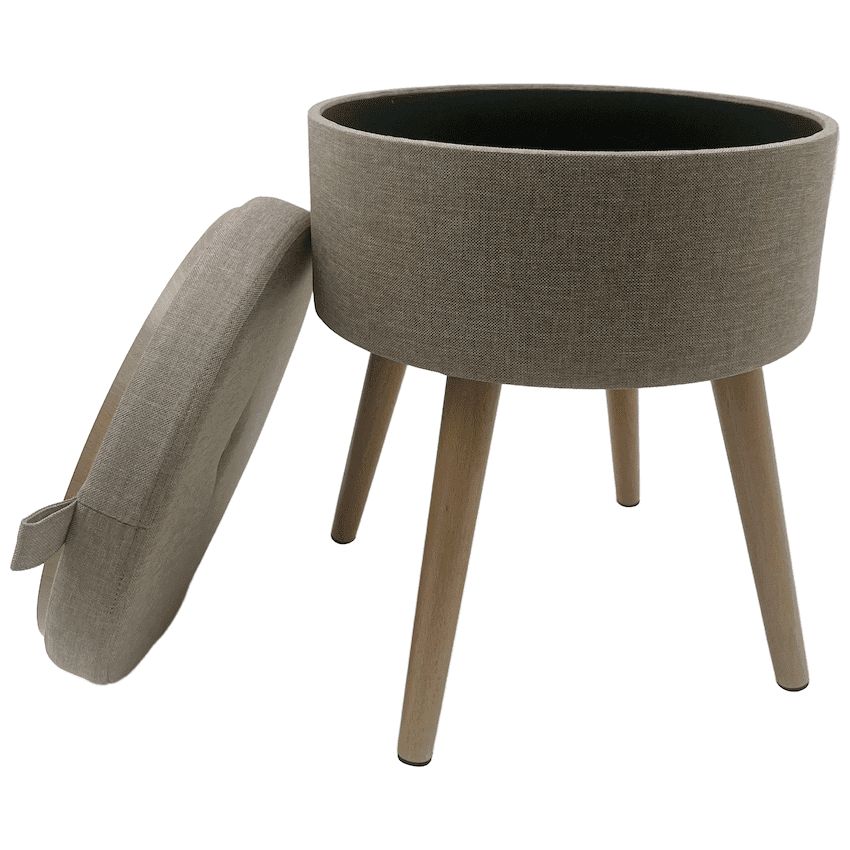 Sophie Round Storage Stool with Wooden Legs thumbnail 3