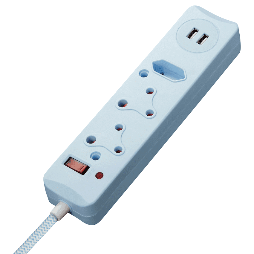 SWITCHED 3 Way Medium Surge Protected Multiplug with Dual 2.4A USB Ports 0.5M Braided Cord thumbnail 2