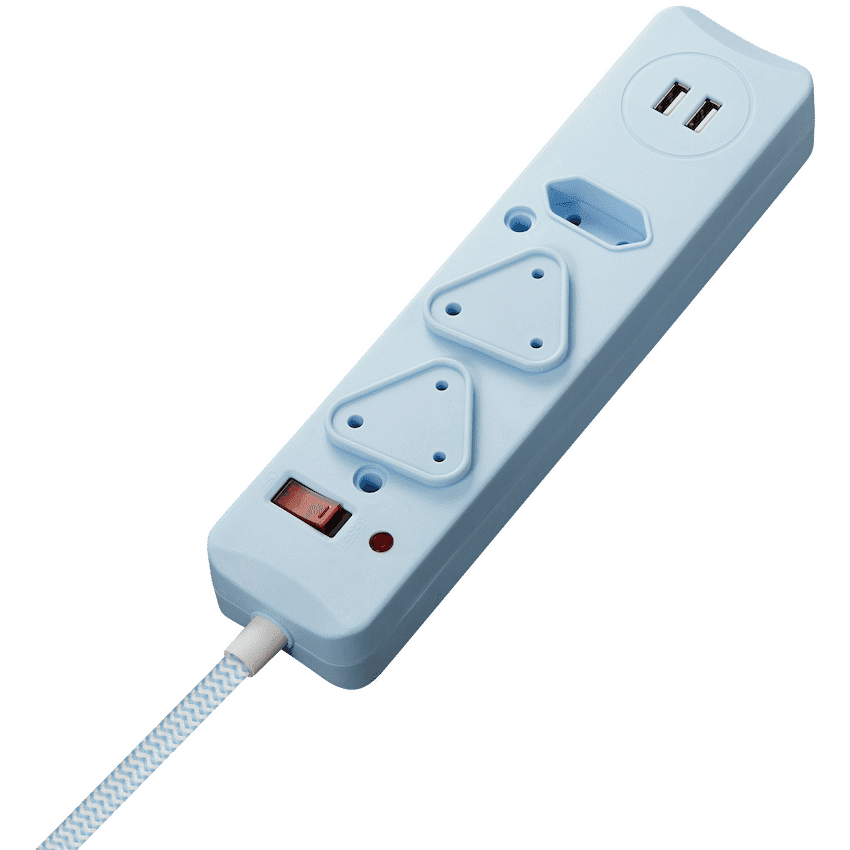 SWITCHED 3 Way Medium Surge Protected Multiplug with Dual 2.4A USB Ports 0.5M Braided Cord thumbnail 3
