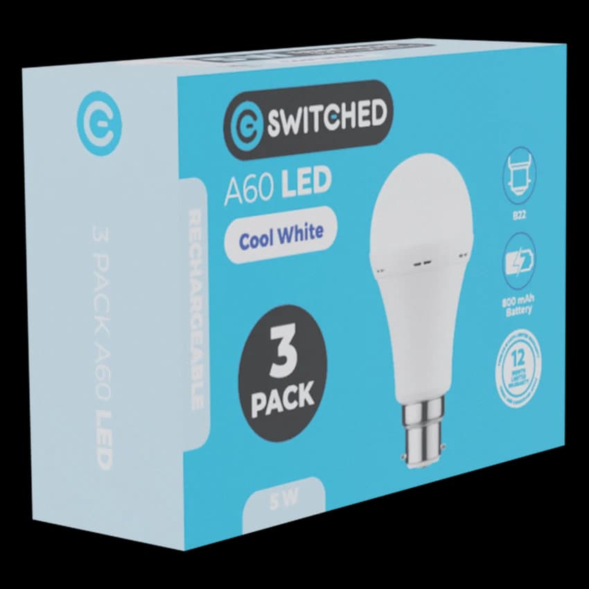 Switched 5w A60 Rechargeable B22 LED Light Bulb CW thumbnail 3