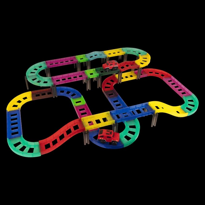 Edu-Matic Mini-Mag Magnetic Tile Tracks with 2 Cars and 93 Pieces