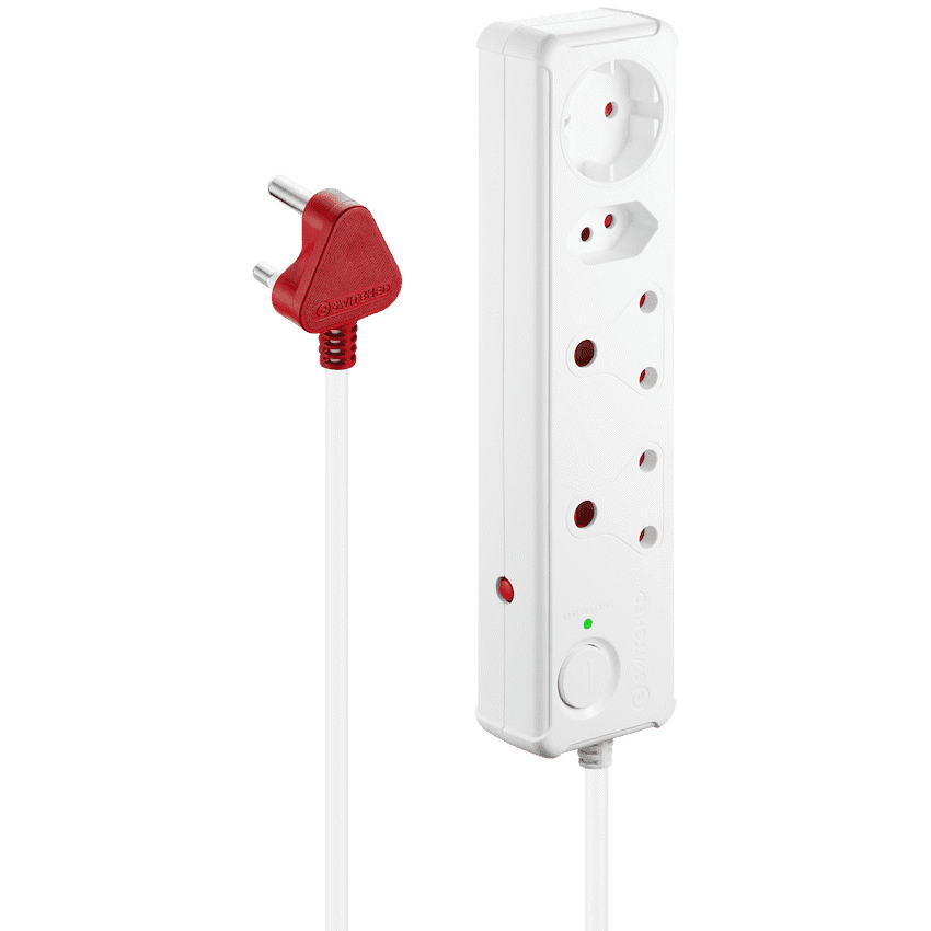 Switched 4-Way Medium Surge-Protected Multiplug 0.5m Cord – White
