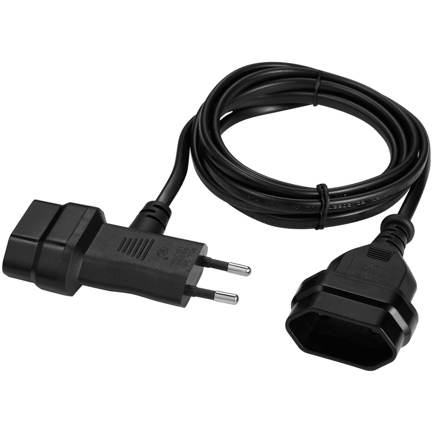 Switched Easy Cable Extender 2-Pin Euro to T-Shape AC 2-Pin Euro Socket 2m – Black