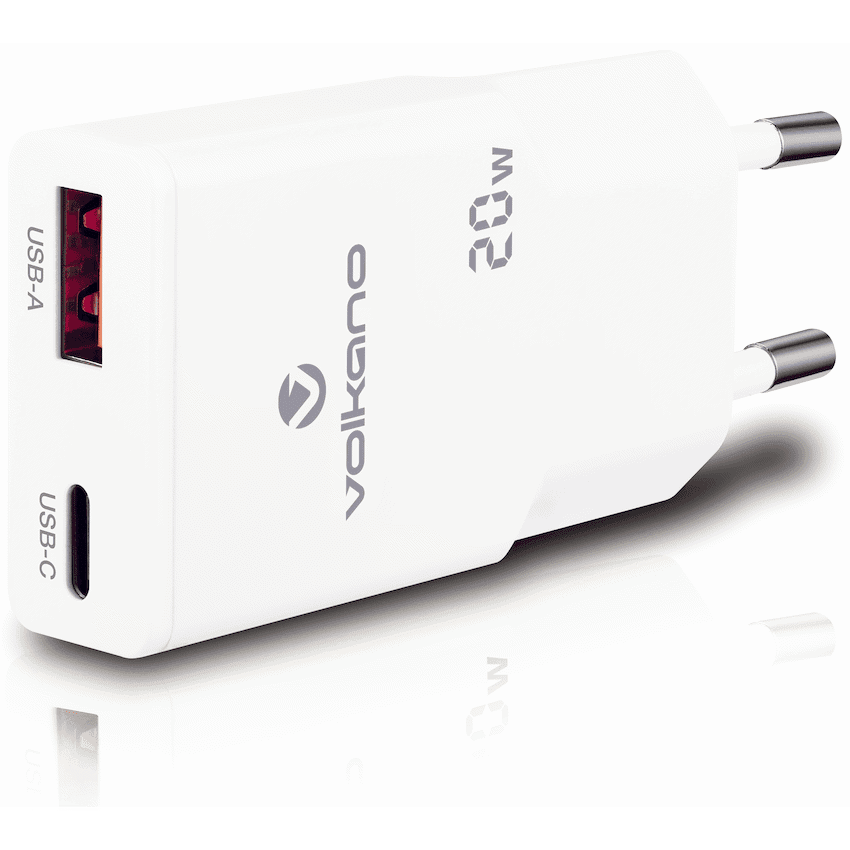 Volkano Mighty Series 20w Dual USB-A & USB-C GaN Wall Charger