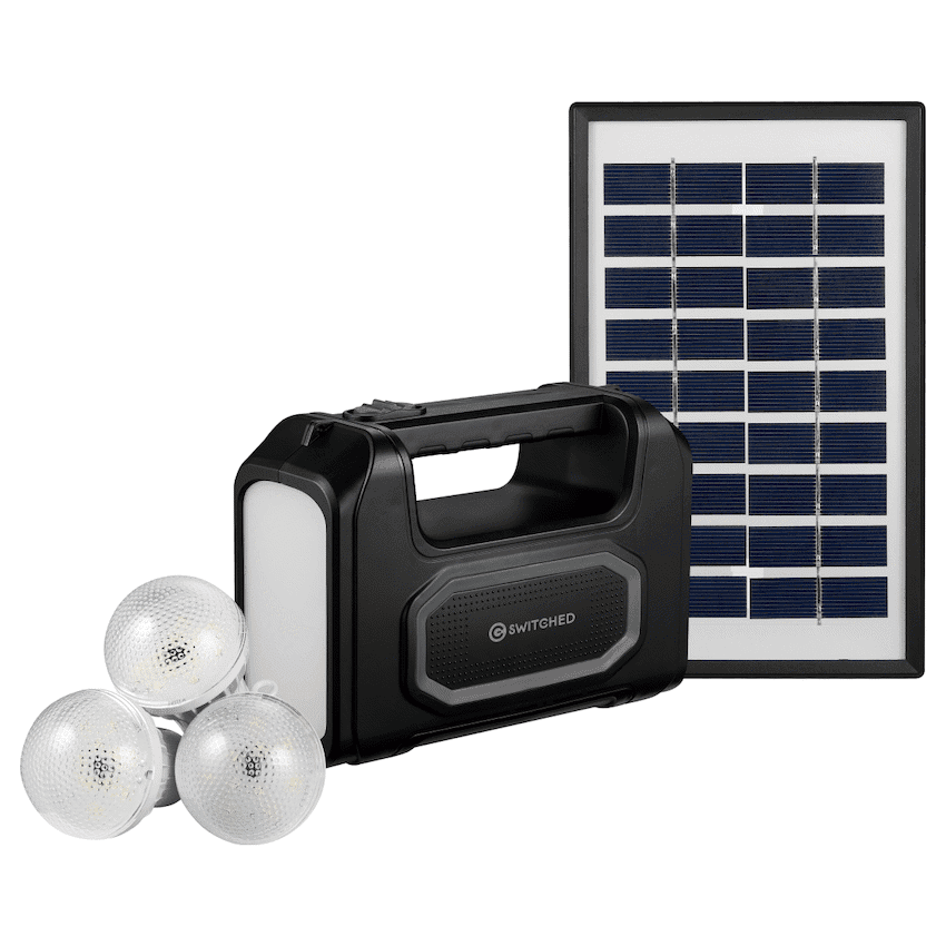 Switched Portable Power Station with Solar Panel – Black