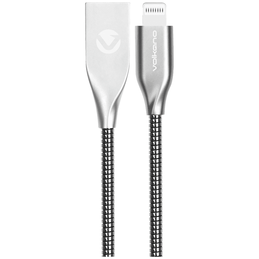Volkano Iron Series Round Metallic Spring MFI Lightning Cable 1.2m – Silver