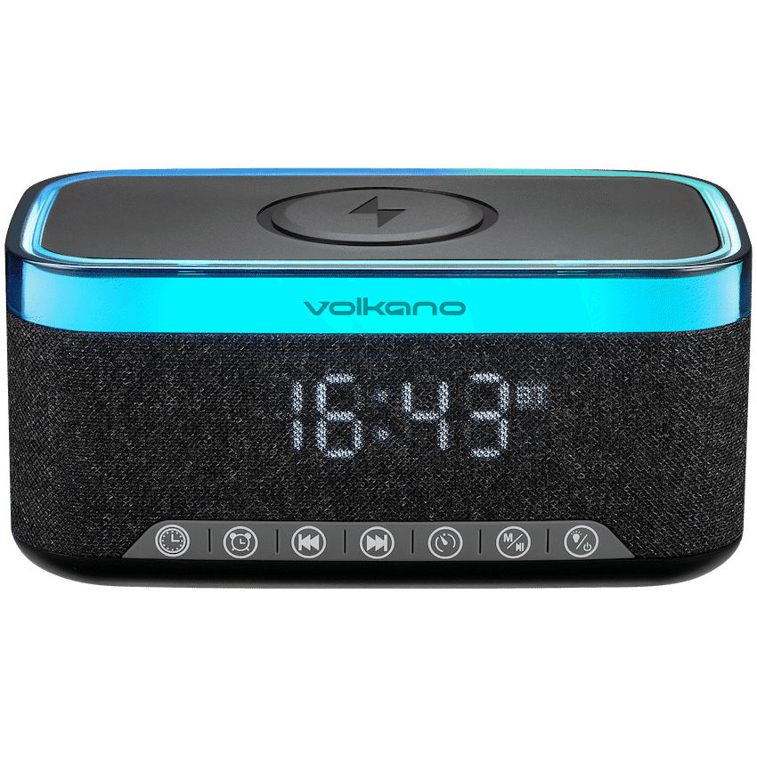 Volkano Radiant 2 Alarm Clock with Wireless Charging and Speaker – Black