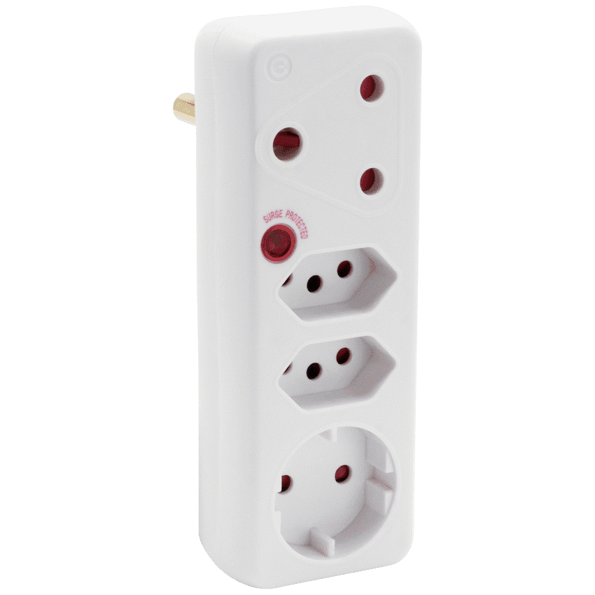 Switched 4-Way Medium Surge Adaptor with Schuko – White