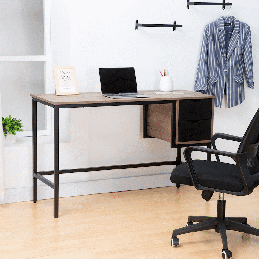 Everfurn Rampart Office Desk with Two Drawers, Powder-Coated Steel, Adjustable Feet