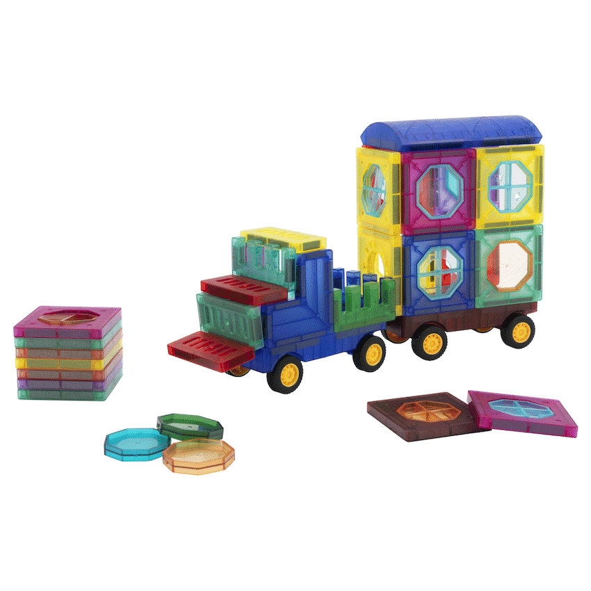 43 Magnetic Tiles with Windows and Car Parts
