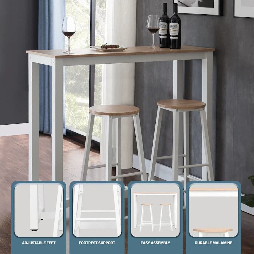 Everfurn Chenin 3-Piece Bar Table & Stool Set with Powder-Coated Frame