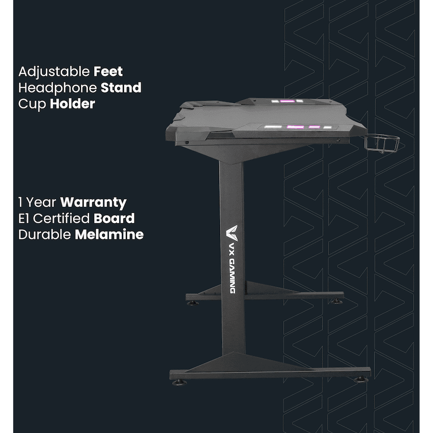 Fortress Gaming Desk with RGB Lights, Cup Holder