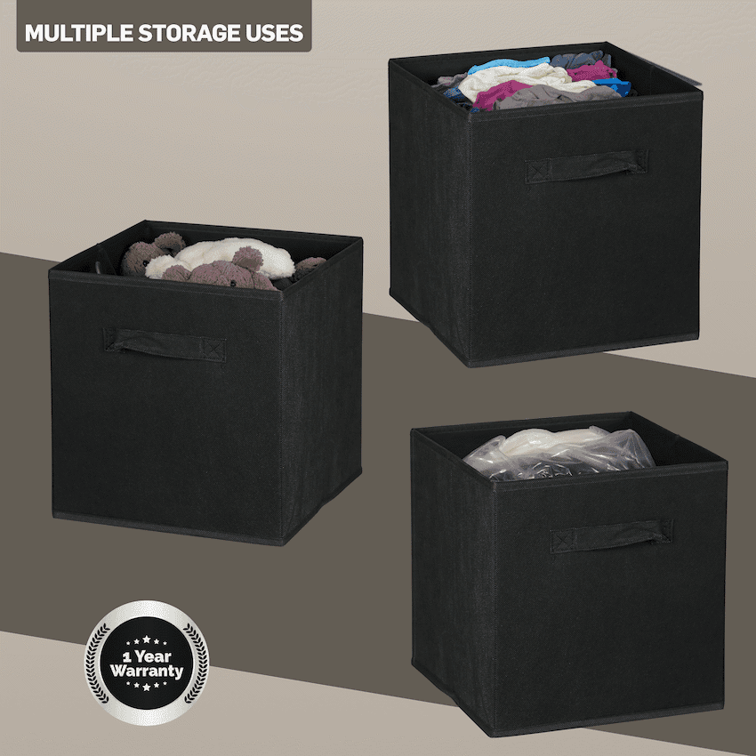 Everfurn Storeman Black, Collapsible Fabric Organiser Storage Basket - Single