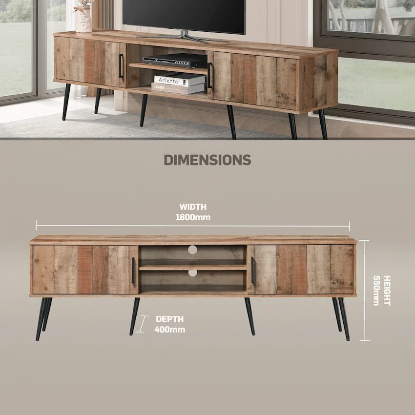 Everfurn Vernice TV Stand - 1800w with Two Cupboards