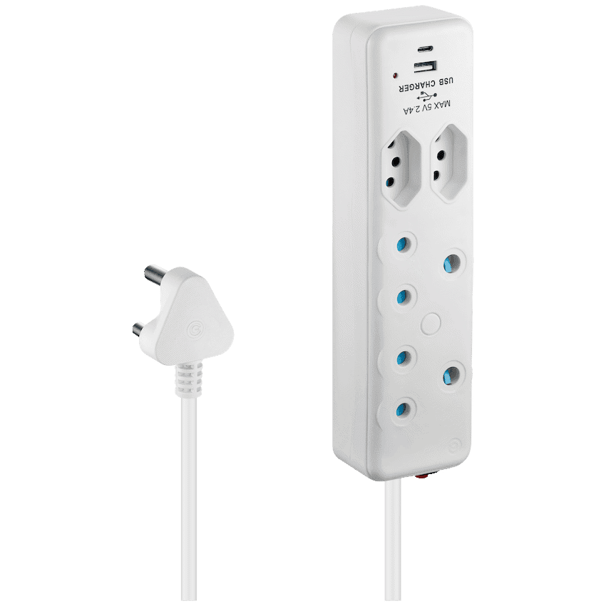 Switched 4-Way Extension Lead with 1x Type-C + 1x USB - 4m