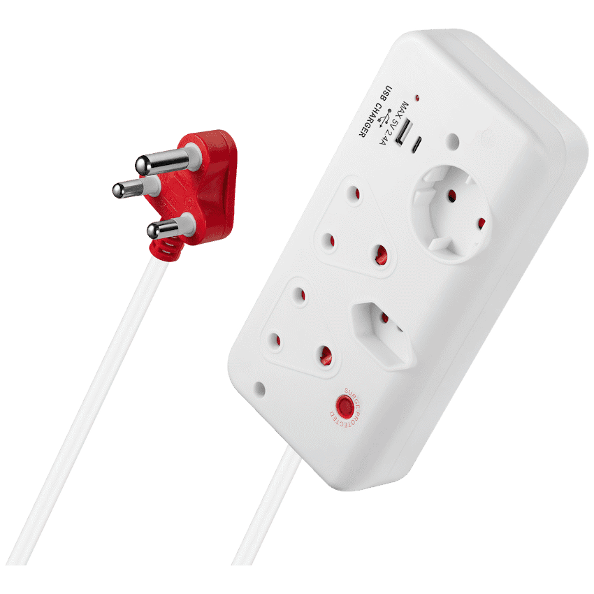 Switched 4-Way with 1x Type-C + 1x USB 2.4a Socket Medium Surge-Protected 0.5m