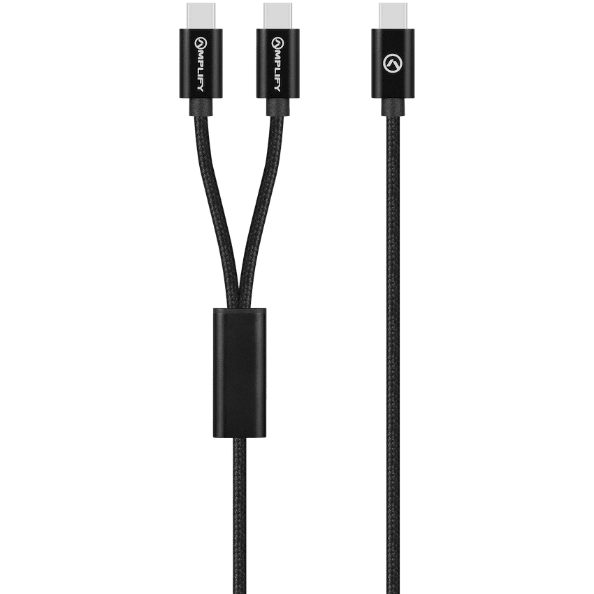 Amplify Linked Series USB-C to 2x USB-C Braided Cable 1.2m - Black