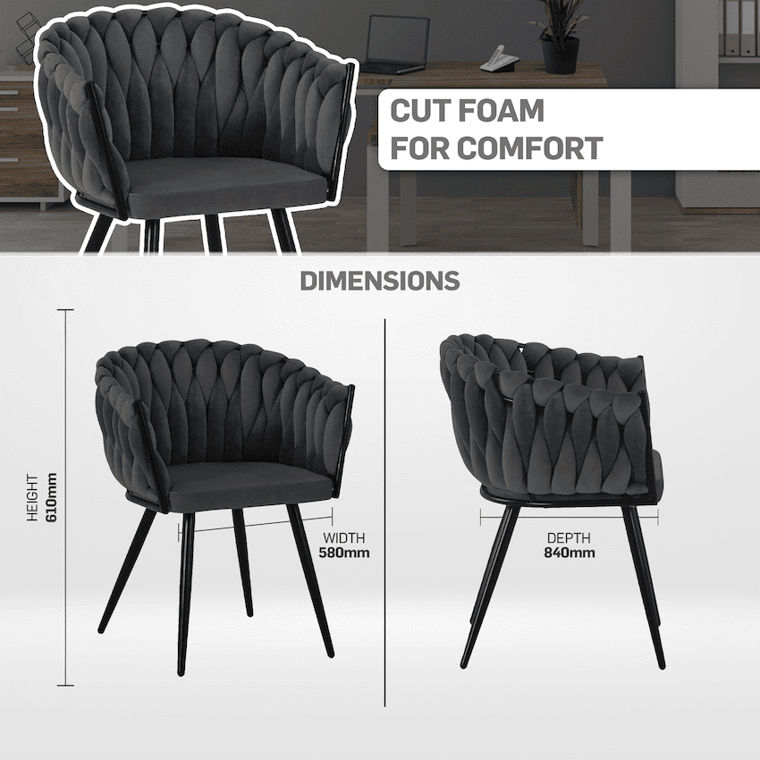 Everfurn Opulent Large Velvet Casual Chair - Grey - 2 Pack