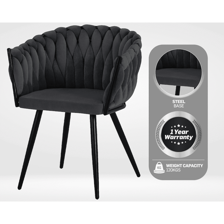 Everfurn Opulent Large Velvet Casual Chair - Grey - 2 Pack