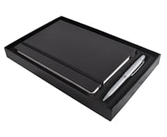 Flexi Notebook & Convex Pen Set - Black & Silver
