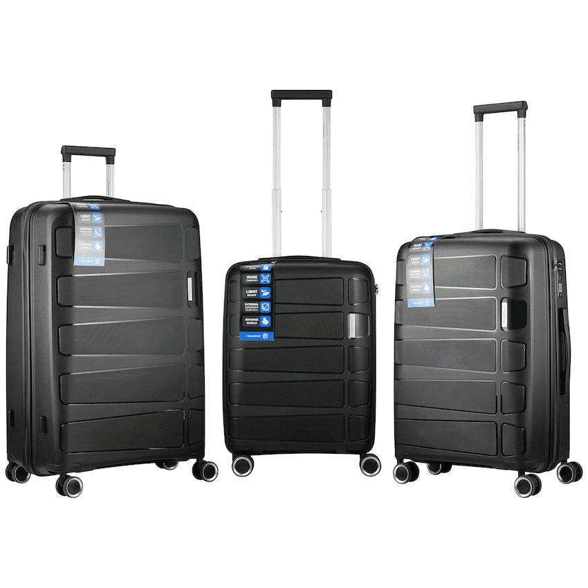Travelwize Tourer PP 3Pc 4-wheel Spinner Luggage Set Black