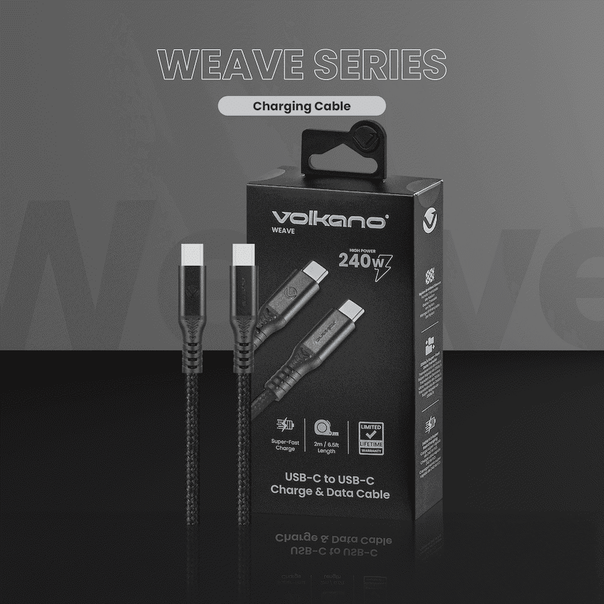Volkano Weave Series USB C to USB C 240W 20Gbps 2m-black