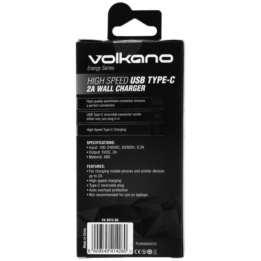 Volkano Energy Series USB Type-C 2a Wall Charger